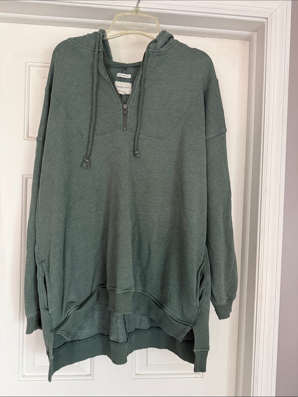 American Eagle Oversized Hooded Half-Zip Sweater in Forest Green